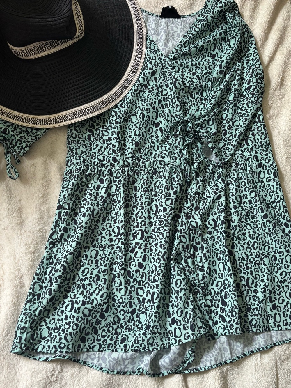 Heyson Mint Leopard Print Romper with Tie Waist